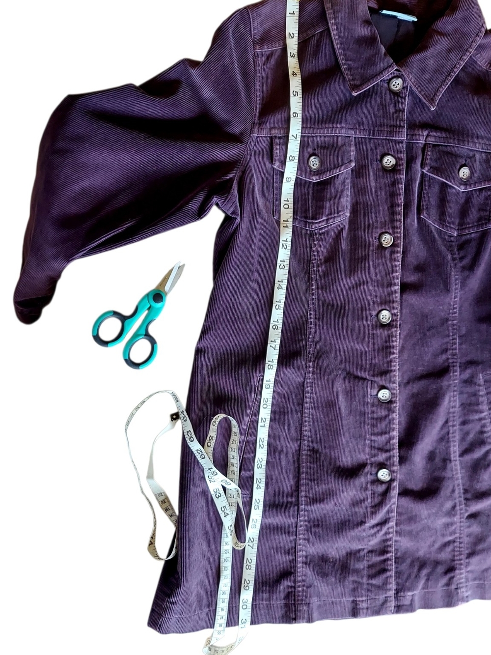 SO Blue Sigrid Olsen Purple Corduroy Longline Trucker Jacket Y2K Utility M - Picture 7 of 10